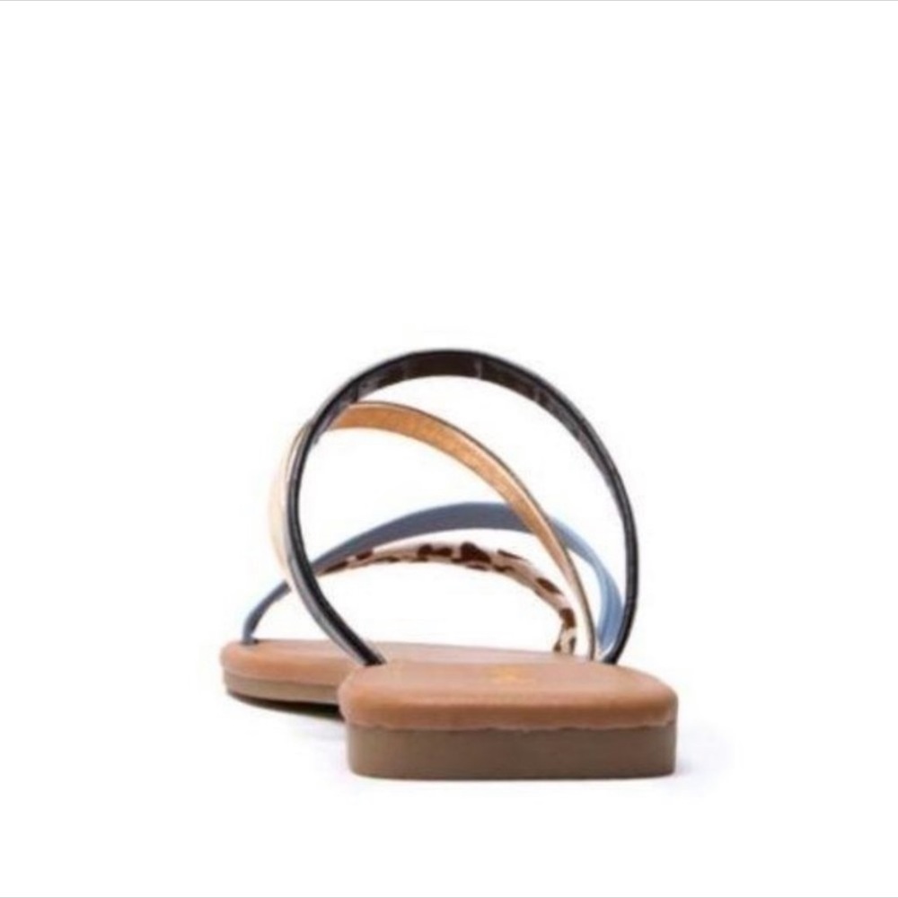 Strappy Slide Sandals - Black, Blue & Cow - Picture 4 of 5